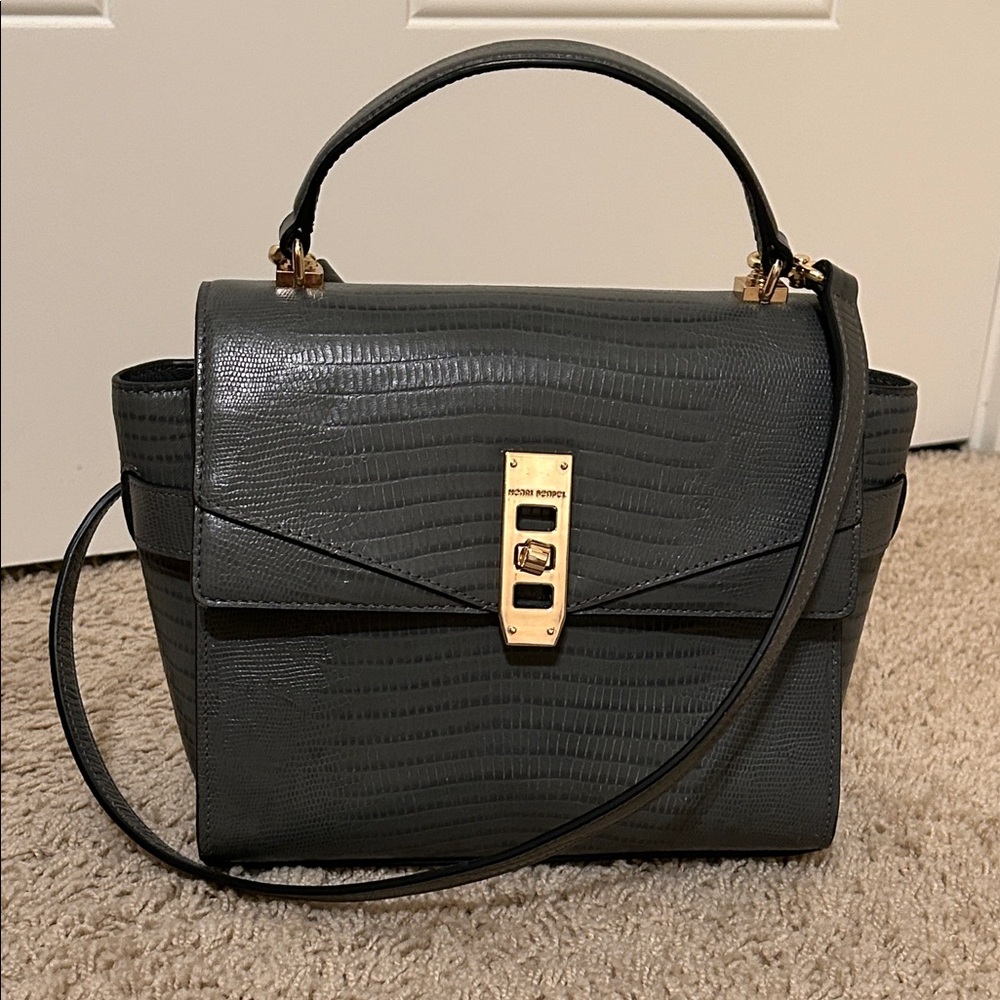 Henri Bendel Uptown Mini Satchel in grey lizard-embossed leather- Excellent!